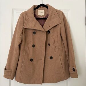 Women's Double-Breasted Tan Wool Blend Peacoat